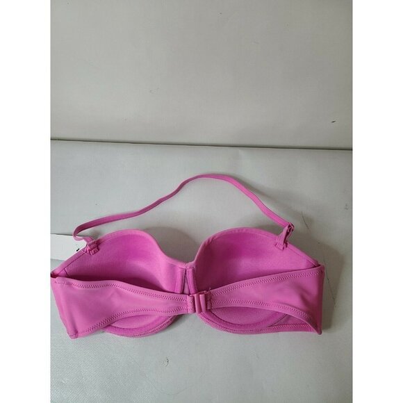 𝅺F&F Womens Pink Removable Strap Twist Swimwear Bandeau Bikini Top Bra Sz 36A - Picture 4 of 7